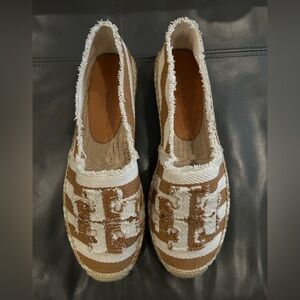 Tory Burch Tan and White Espadrilles